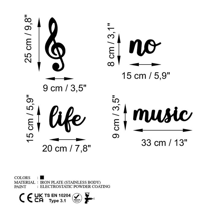 Wallity Escultura de pared No Music No Life en Negro Wallity Escultura de pared No Music No Life en Negro